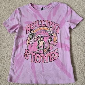 H&M Girls Pink Tie-Dye Rolling Stones Graphic Tee